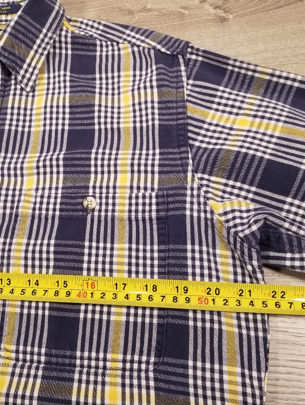 Vintage 90s Oshkosh B Gosh Mens Flannel Shirt Medium USA Plaid Blue Yellow - Picture 7 of 8
